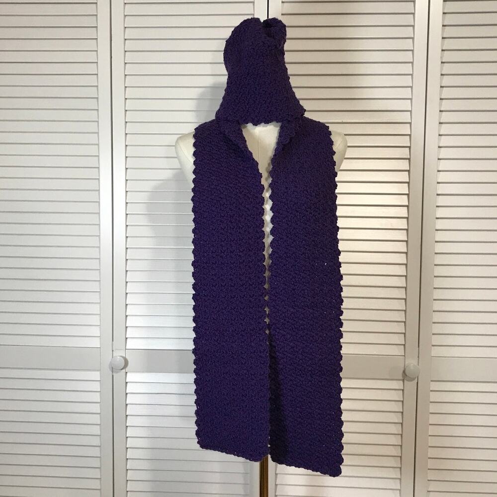 NWT Handmade Crochet Textured Winter Purple Scarf 67” & Beanie